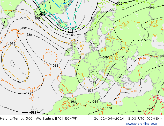 Yükseklik/Sıc. 500 hPa ECMWF Paz 02.06.2024 18 UTC