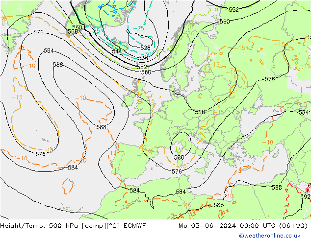 Height/Temp. 500 hPa ECMWF Seg 03.06.2024 00 UTC