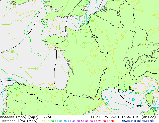 Eşrüzgar Hızları mph ECMWF Cu 31.05.2024 15 UTC