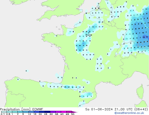 Precipitation ECMWF Sa 01.06.2024 00 UTC