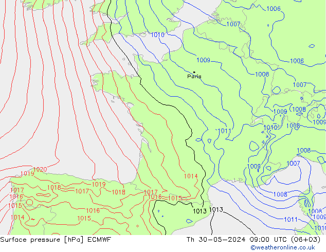 Atmosférický tlak ECMWF Čt 30.05.2024 09 UTC