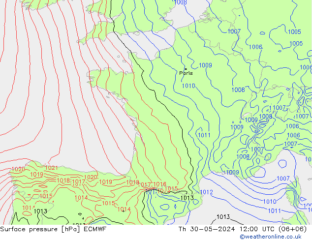 Bodendruck ECMWF Do 30.05.2024 12 UTC