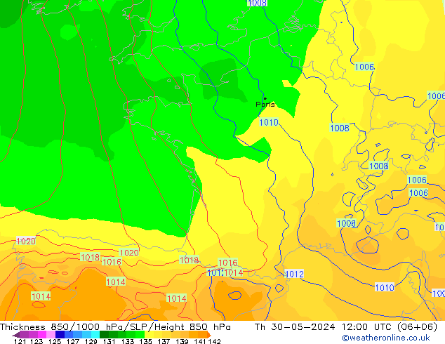 Thck 850-1000 hPa ECMWF Th 30.05.2024 12 UTC