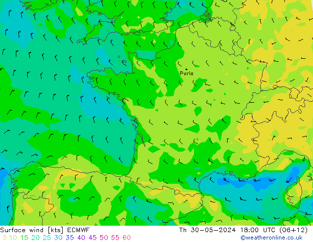 Bodenwind ECMWF Do 30.05.2024 18 UTC