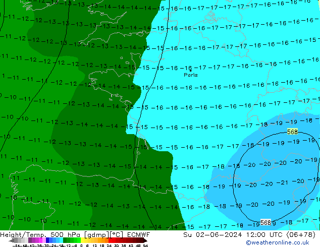 Z500/Rain (+SLP)/Z850 ECMWF Dom 02.06.2024 12 UTC