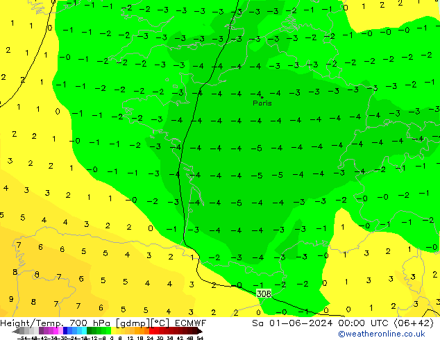 Géop./Temp. 700 hPa ECMWF sam 01.06.2024 00 UTC