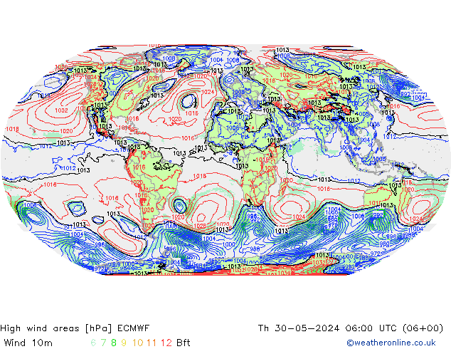 High wind areas ECMWF  30.05.2024 06 UTC