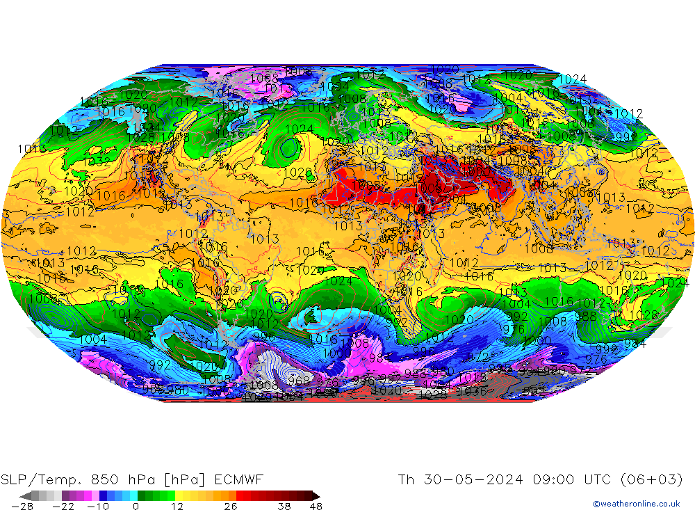 SLP/Temp. 850 hPa ECMWF Th 30.05.2024 09 UTC