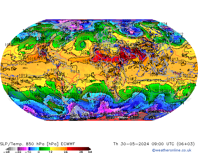 SLP/Temp. 850 hPa ECMWF  30.05.2024 09 UTC