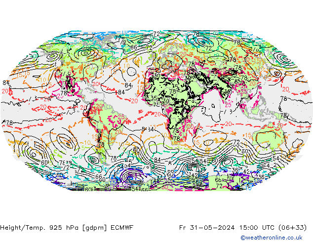 Height/Temp. 925 hPa ECMWF Fr 31.05.2024 15 UTC