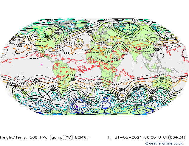 Z500/Rain (+SLP)/Z850 ECMWF vie 31.05.2024 06 UTC