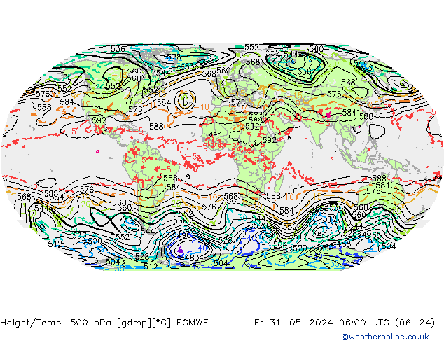 Height/Temp. 500 hPa ECMWF Fr 31.05.2024 06 UTC