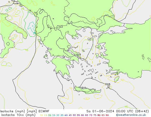 Isotachs (mph) ECMWF sam 01.06.2024 00 UTC