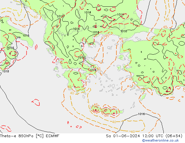 Theta-e 850hPa ECMWF za 01.06.2024 12 UTC