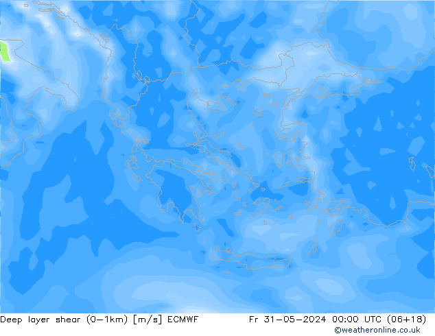 Deep layer shear (0-1km) ECMWF Fr 31.05.2024 00 UTC