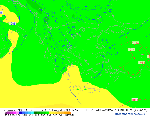 Thck 700-1000 hPa ECMWF jeu 30.05.2024 18 UTC