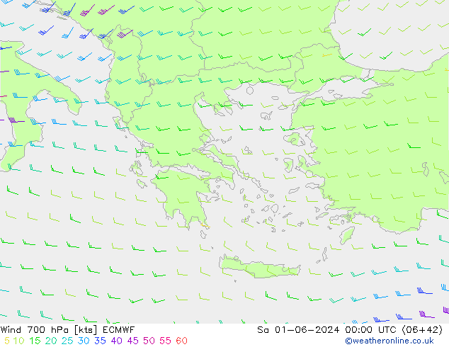 Vent 700 hPa ECMWF sam 01.06.2024 00 UTC