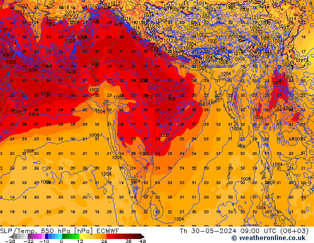 850 hPa Yer Bas./Sıc ECMWF Per 30.05.2024 09 UTC