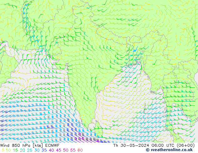 Wind 850 hPa ECMWF Th 30.05.2024 06 UTC