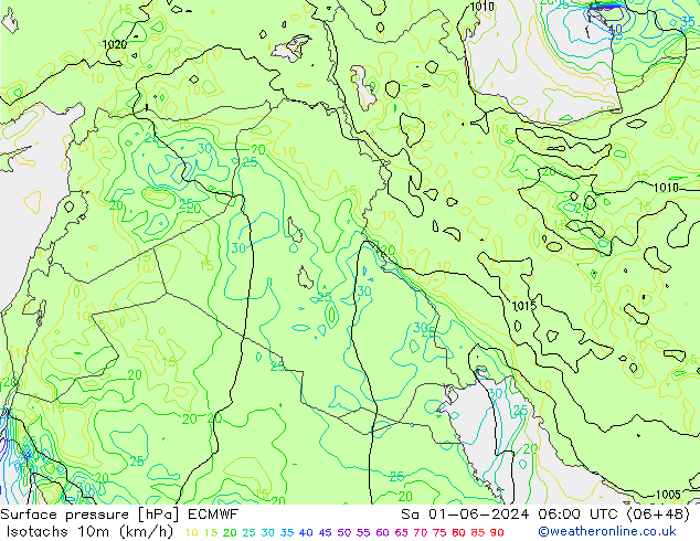 Isotachs (kph) ECMWF Sáb 01.06.2024 06 UTC