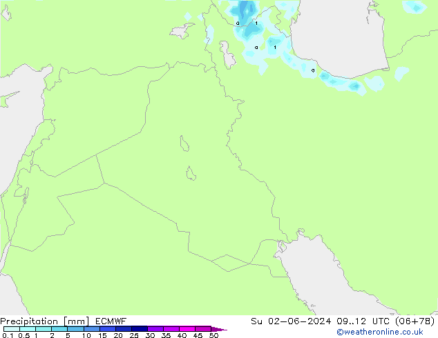 Srážky ECMWF Ne 02.06.2024 12 UTC
