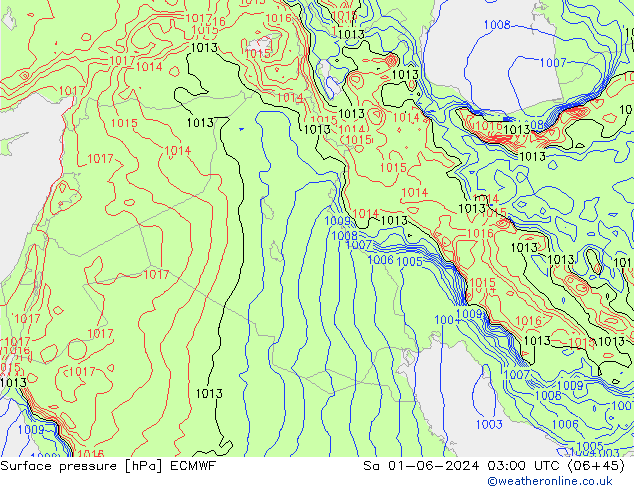 Surface pressure ECMWF Sa 01.06.2024 03 UTC