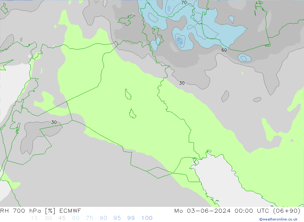 RH 700 hPa ECMWF Seg 03.06.2024 00 UTC