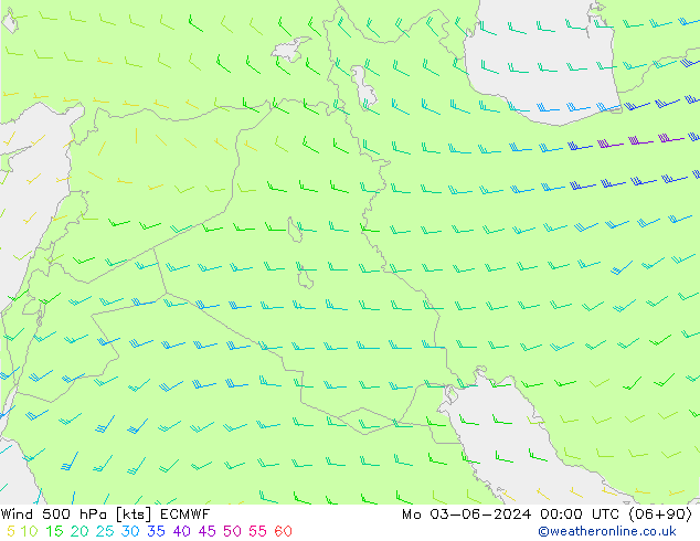 Wind 500 hPa ECMWF Po 03.06.2024 00 UTC