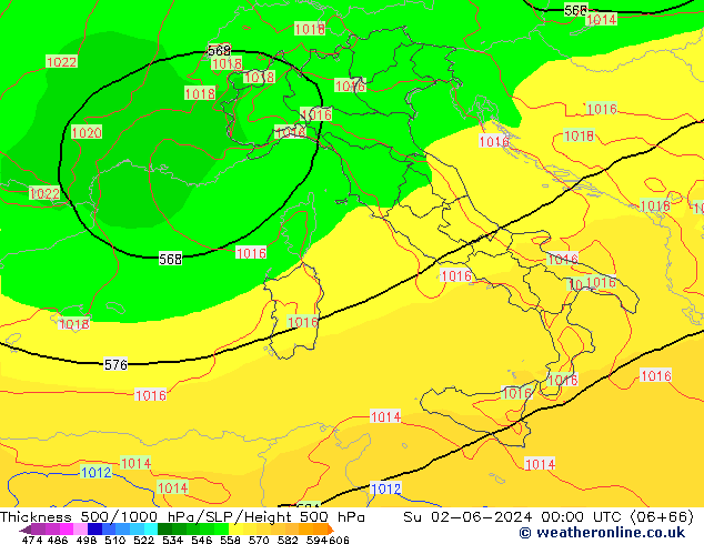 Thck 500-1000hPa ECMWF  02.06.2024 00 UTC