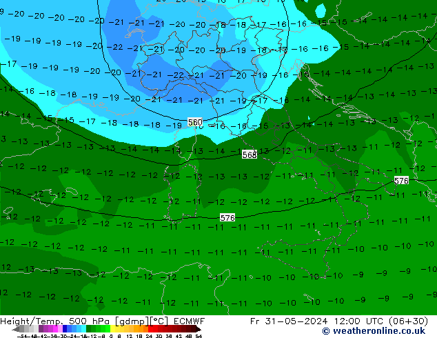 Z500/Yağmur (+YB)/Z850 ECMWF Cu 31.05.2024 12 UTC