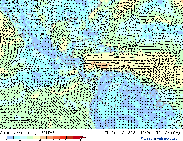 Rüzgar 10 m (bft) ECMWF Per 30.05.2024 12 UTC