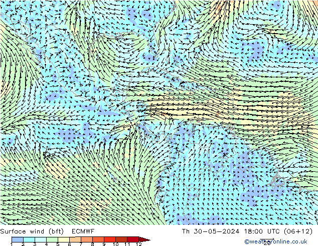 Surface wind (bft) ECMWF Th 30.05.2024 18 UTC