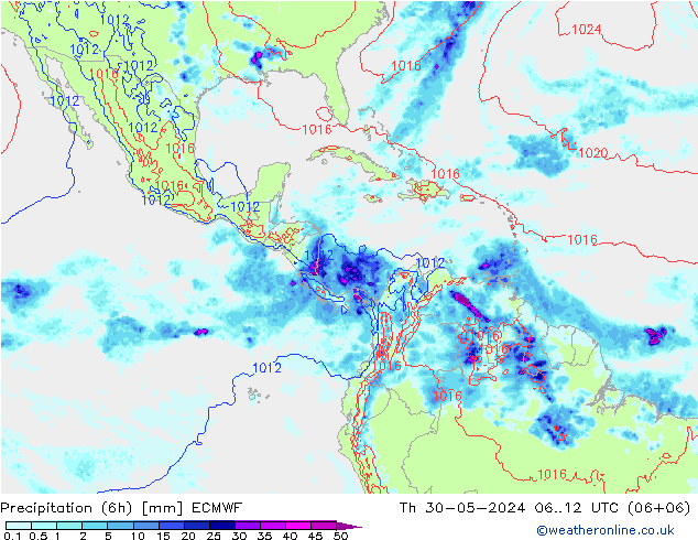 Z500/Rain (+SLP)/Z850 ECMWF jue 30.05.2024 12 UTC