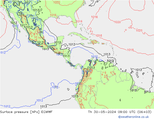 Presión superficial ECMWF jue 30.05.2024 09 UTC