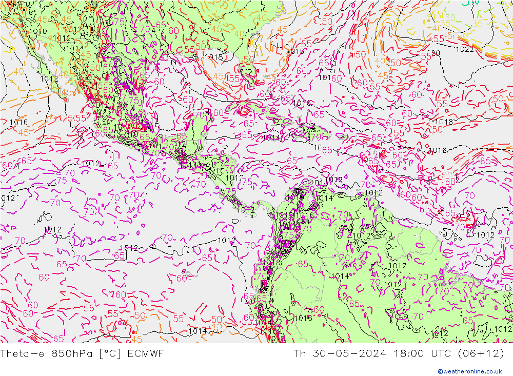 Theta-e 850hPa ECMWF Qui 30.05.2024 18 UTC