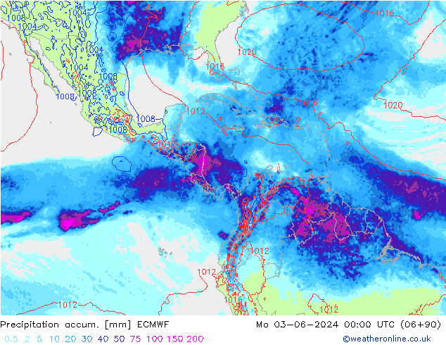 Precipitation accum. ECMWF Seg 03.06.2024 00 UTC