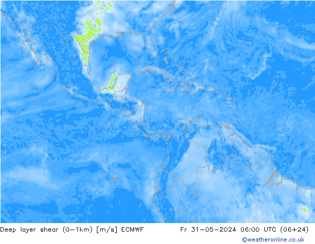 Deep layer shear (0-1km) ECMWF Fr 31.05.2024 06 UTC