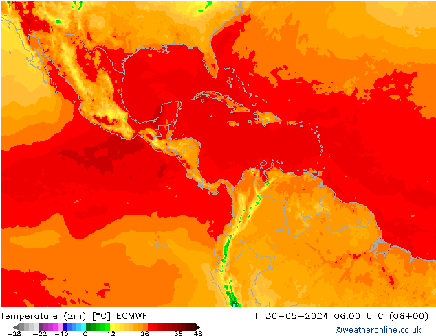 Temperatura (2m) ECMWF Qui 30.05.2024 06 UTC