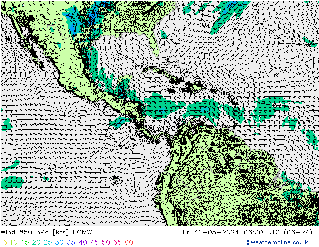 Viento 850 hPa ECMWF vie 31.05.2024 06 UTC