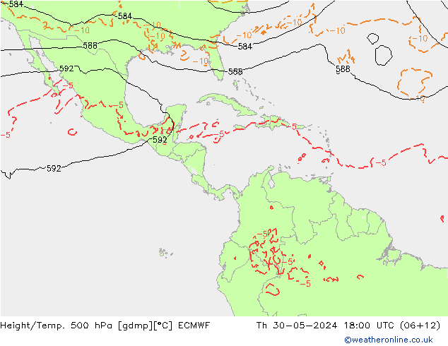 Z500/Rain (+SLP)/Z850 ECMWF чт 30.05.2024 18 UTC