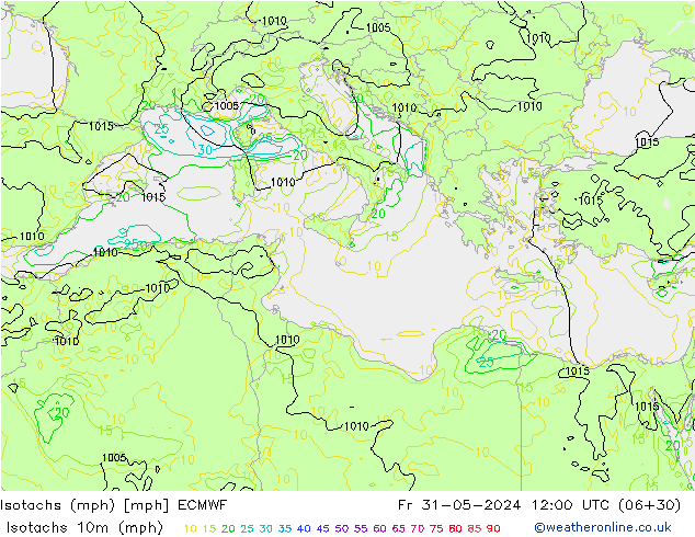 Izotacha (mph) ECMWF pt. 31.05.2024 12 UTC