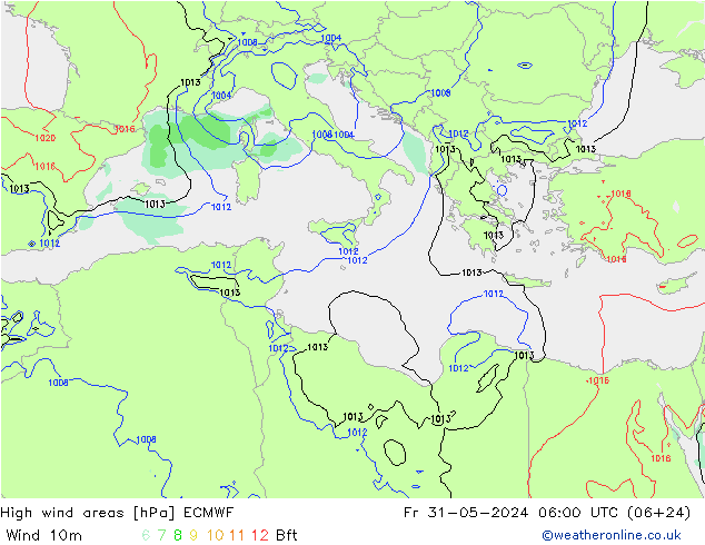 High wind areas ECMWF Sex 31.05.2024 06 UTC