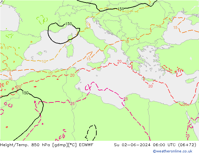 Z500/Rain (+SLP)/Z850 ECMWF So 02.06.2024 06 UTC