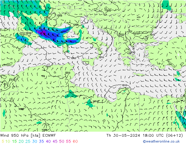 Wind 950 hPa ECMWF Th 30.05.2024 18 UTC