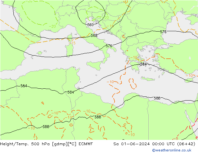 Z500/Yağmur (+YB)/Z850 ECMWF Cts 01.06.2024 00 UTC