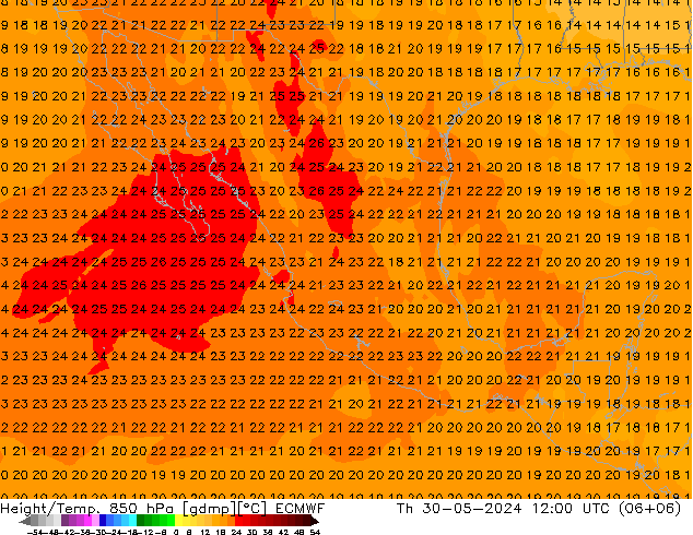 Z500/Rain (+SLP)/Z850 ECMWF jue 30.05.2024 12 UTC