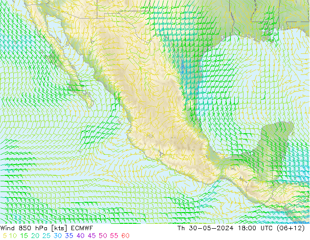 Viento 850 hPa ECMWF jue 30.05.2024 18 UTC