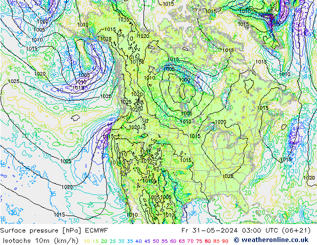 Eşrüzgar Hızları (km/sa) ECMWF Cu 31.05.2024 03 UTC