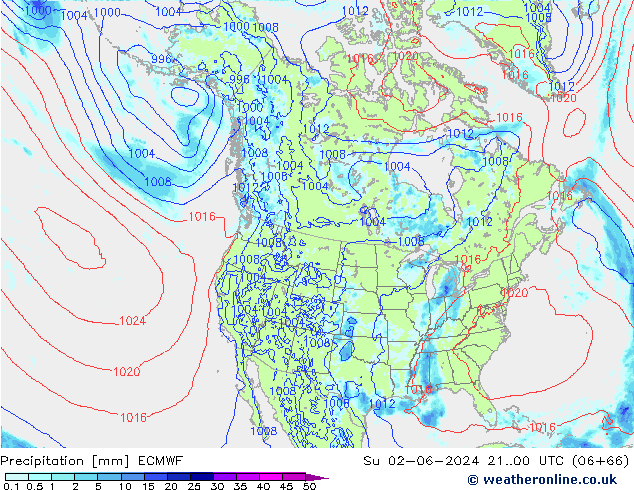 Srážky ECMWF Ne 02.06.2024 00 UTC