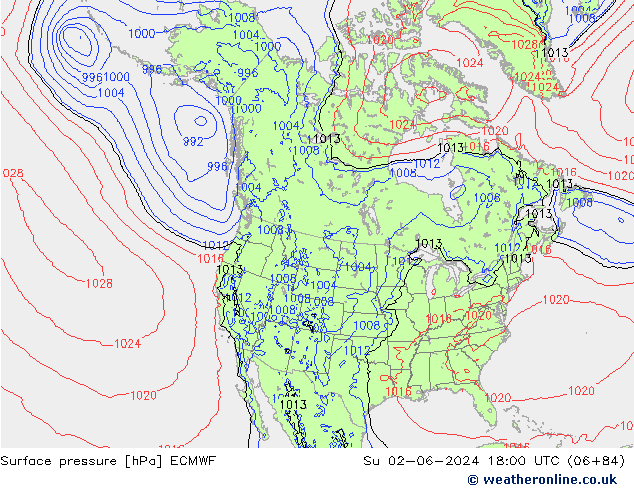 pressão do solo ECMWF Dom 02.06.2024 18 UTC